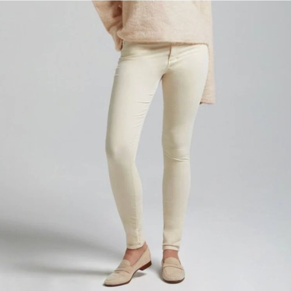 NWT AG Jeans Farrah Cream Velvet Ankle Skinny Mid-Rise Pants, 25